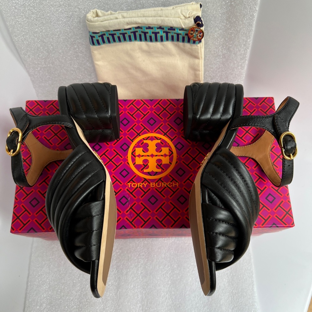 TORY BURCH Kira Quilted 55mm Heeled Sandals Black Sz 6.5 NEW - Picture 4 of 14